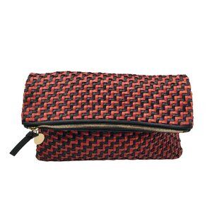 Clare V Red And Black Poppy Woven Zig-Zag Folover Clutch